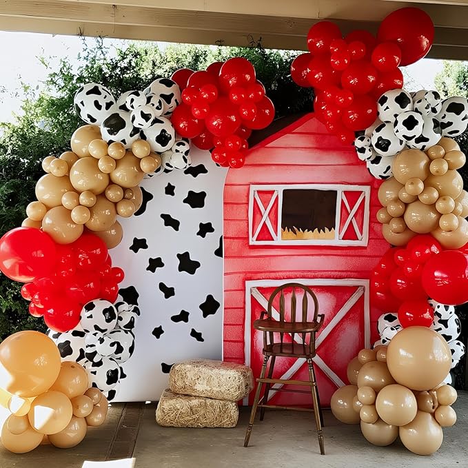 Western Cowgirl Balloons Rodeo 60 Pcs Red Dark Brown Tan Coffee Beige Nude White Party Balloon Cow Print Balloon for Boho Western Cow Farm Themed Bithday Highland Party Decor