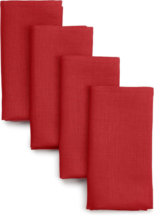 D'Moksha Homes Bright Red Linen Napkins 18 x 18 Inch - 100% Pure Linen Cloth Washable Dinner Napkins Set of 4 for Fall, Thanksgiving, Christmas, Holiday