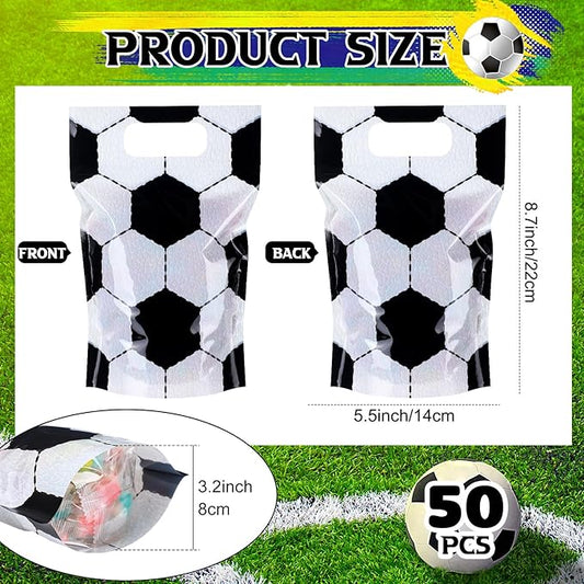 Blosssound 50 Pcs Sport Plastic Bags Clear Soccer Sealed Pouches with Handles Resealable Soccer Party Favor Bags for Sports Theme Birthday Party Candy Gift Wrap Supplies Decoration