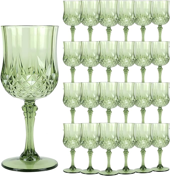 Plastic Wine Glasses, Plastic Goblets Vintage Style Cordial Unbreakable Drinking Glasses, Reusable Drinkware for Wedding Reception, Grand Event Party Supplies, Easter (24, New Green)