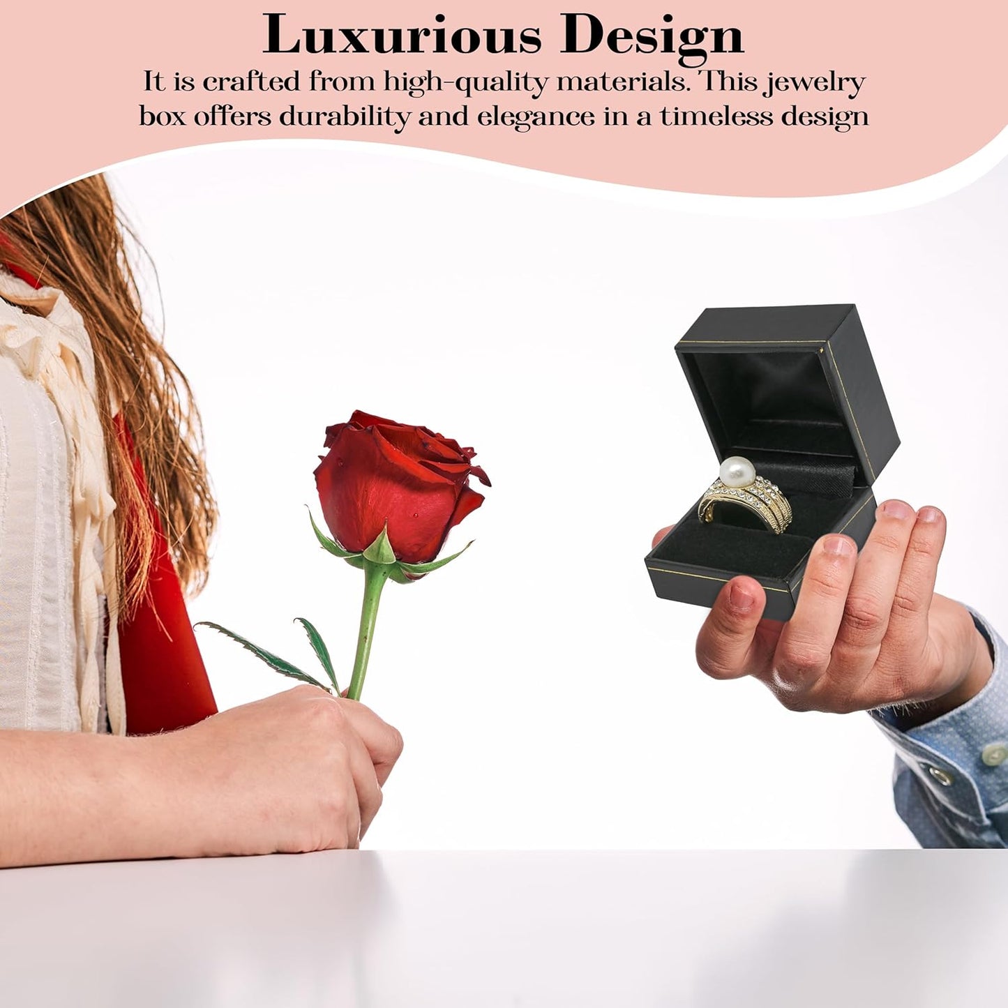 Novel Box Black Jewelry Box for Rings 1.8x2.1x1.5 Inches - Ring Gift Boxes with Gold Trim - Faux Leatherette Ring Storage Case - Gift Presentation Cases for Rings Only