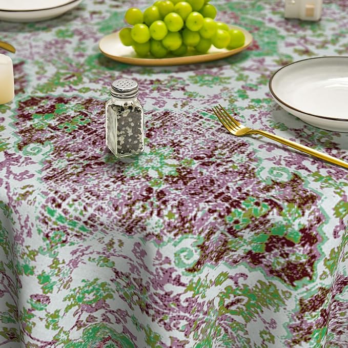 Horaldaily Boho Bohemia Style Tablecloth 70×70 Inch Round, Green Vintage Country Rustic Farmhouse Magical Fall Orange Washable Seasonal Table Cover for Party Picnic Dinner Decor