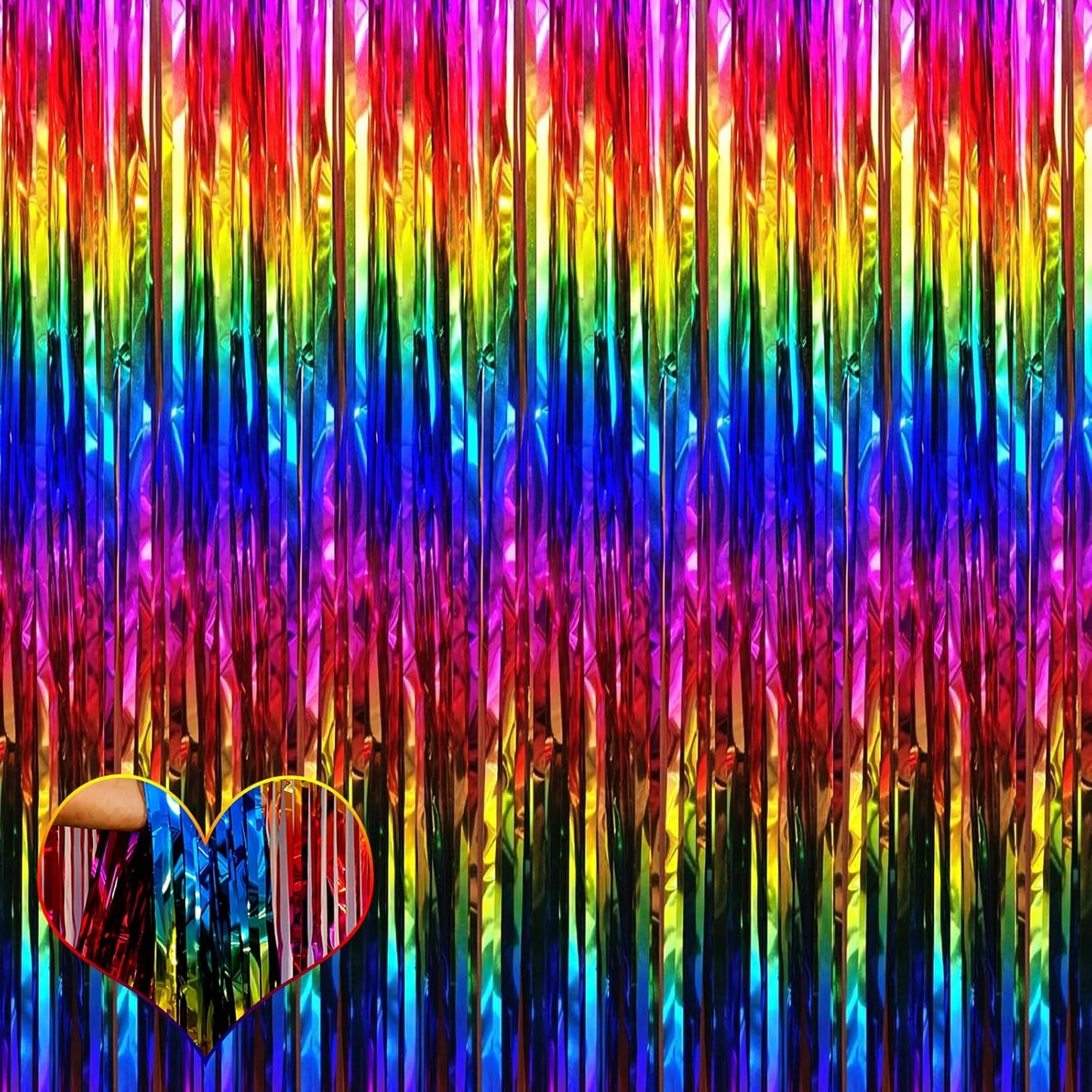 4 Pack Rainbow Fringe Curtain Backdrop, 3.2Ft x 6.6Ft Colorful Metallic Tinsel Foil Fringe Streamers for Photo Booth Birthday Wedding Baby Shower Carnival Easter Mother’s Day Party Decorations