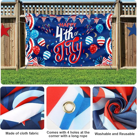 Large 4th of July Decorations Banner Outdoor Patriotic Memorial Day Independence Day Flag71x44 Inch, Flag Day Yard Sign Bunting Background for Photography for Indoor Home House Decor Party Supplies