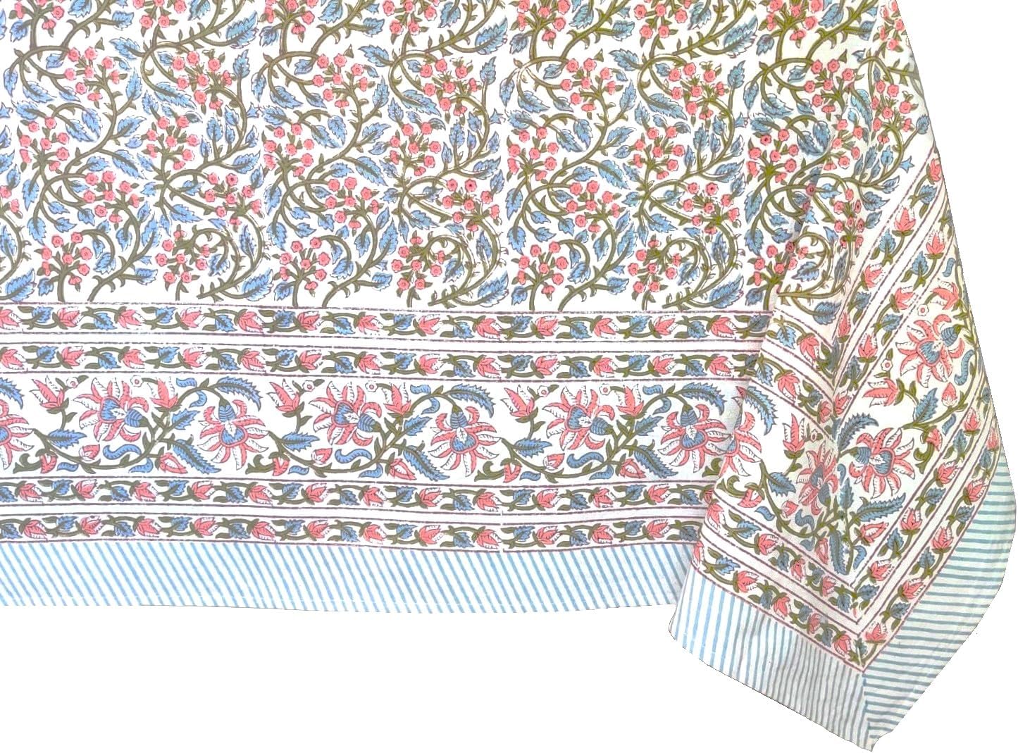 ATOSII Kalina 100% Cotton Square Tablecloth, Handblock Floral Print Linen Table Cloth for Kitchen I Dining Table I Tabletop I Parties I Wedding I Spring/Summer (60 X 60 Inches)