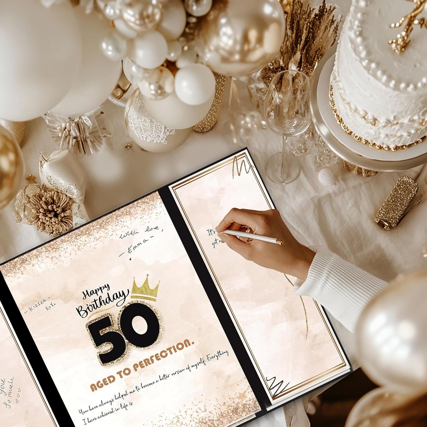 50th Birthday Guest Book Alternative Black Gold Party Decorations for Men 12"x18" - 50 Years Sign in Poster Card Gift - Fifty Party Signature Book Keepsake - Table Centerpiece Decor
