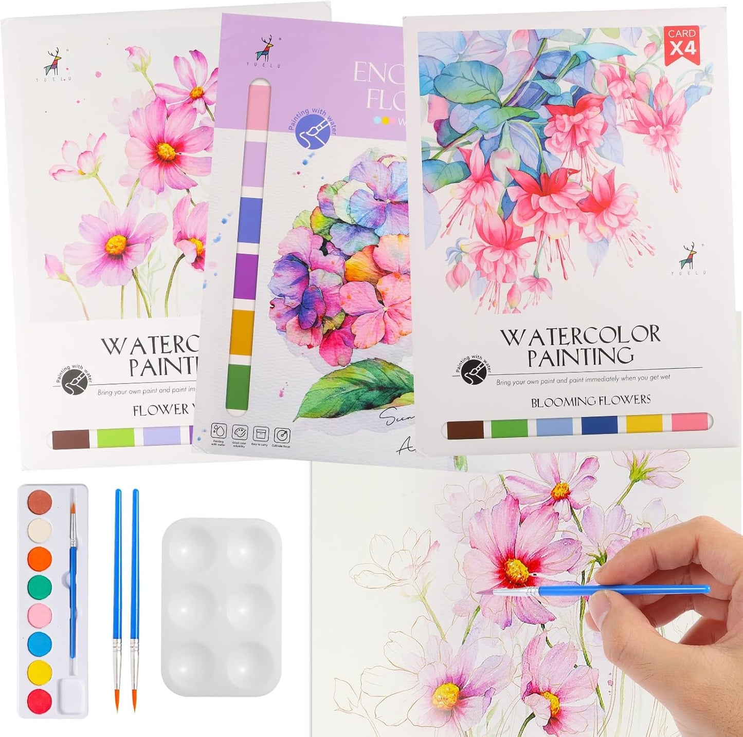 3 Pack Flowers Watercolor Coloring Books for Adult Teenager Watercolor Paint Book Water Color Paint Sets for Kids Coloring Books for Women Water Colors Paint Kids Pocket Hand Book Stocking Goodie Bag