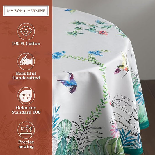 Maison d' Hermine Table Cloth Round Table 100% Cotton 69 Round Inches Tablecloth Reusable Decorative for Dining Room Farmhouse Home Valentines Day Decorations Spring Summer - Tropiques