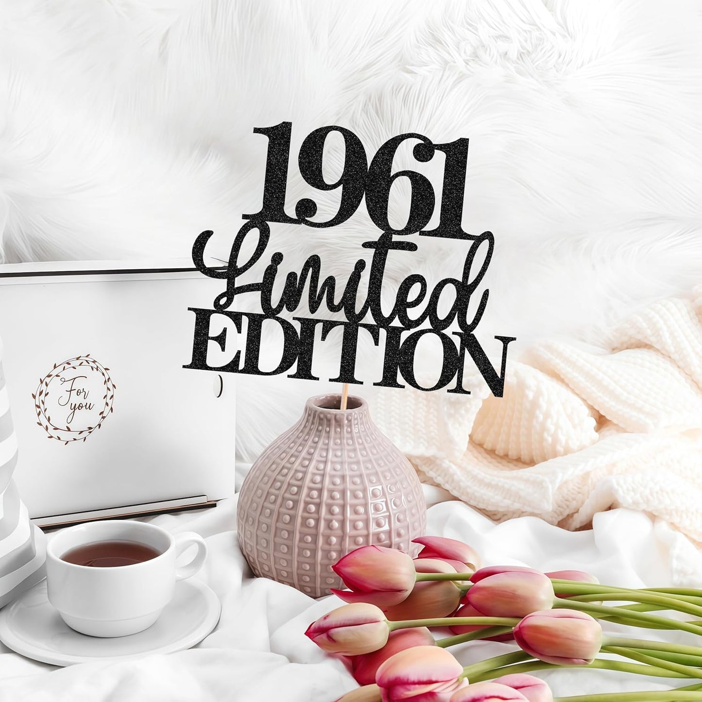 Limited EDITION 1961 Cake Topper - Black Glitter Happy 64th Birthday Party Cake Decoration Supplies, Cheer to 64 Years Cake Bunting Decor for 64th Birthday Party Photo Booth Props