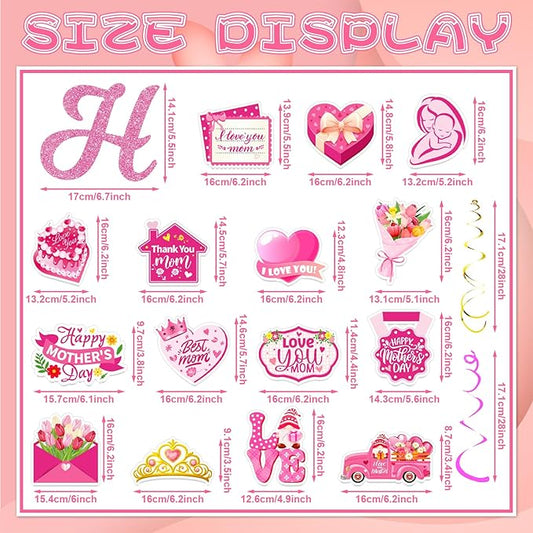 Mother’s Day Decorations Set – Happy Mother’s Day Banner with Floral Garland, Hanging Swirls, and Heart & Flower Cutouts for Mother’s Day Party, Home Décor, and Photo Backdrop
