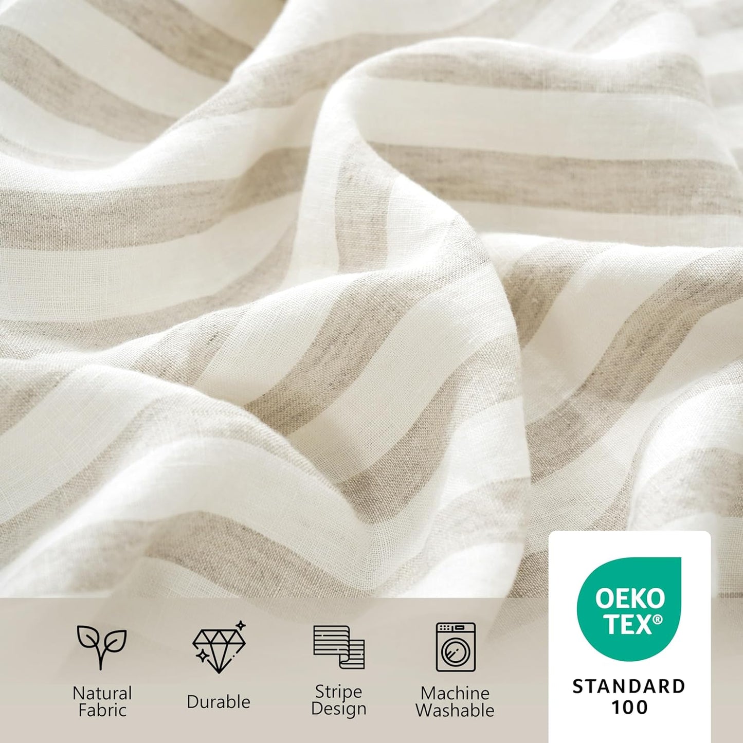 Linen World Stripe Tablecloth 60X120 Inch,100% Flax Tablecloth,10ft Fall Table Cloth Decorative Halloween Christmas Thanksgiving Table Cover,Handcrafted and Machine Washable,Natural Stripe