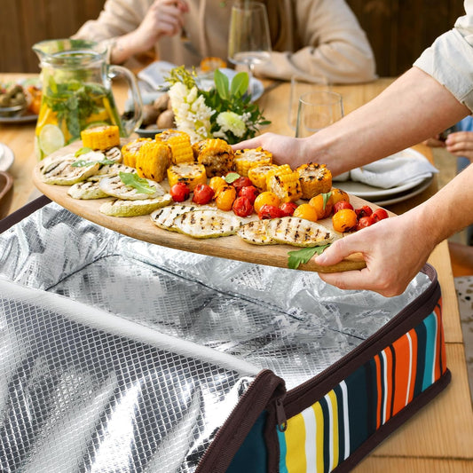 MIER Insulated Casserole Carrier for Hot or Cold Food Thermal Food Carrier Bag for Lasagna Potluck Parties Picnic Cookouts, Fits 9"x13" Baking Dish/Foil Pan, Blue