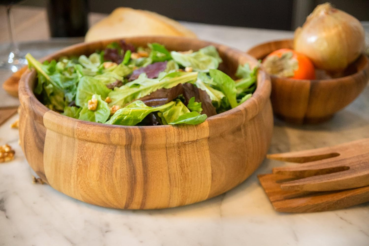 Ironwood Gourmet Large Bead Rim Petaluma Salad Bowl, Acacia Wood, Brown, 12 x 12 x 4 inches