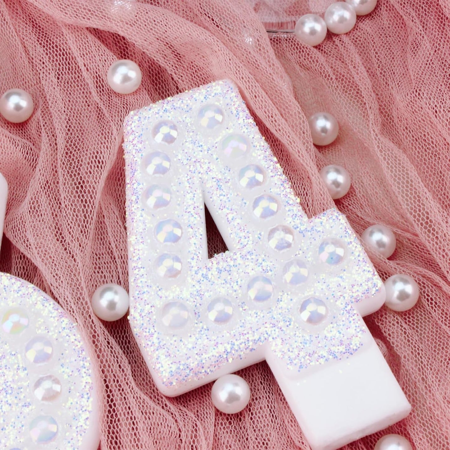 Birthday Candles, Number 4 Birthday Candle for Cake, Birthday Candles Sparklers with Holographic Colored Pearls, 3.35" Large Pearl Candles for Four Sweet Birthday Party Decoration Supplies