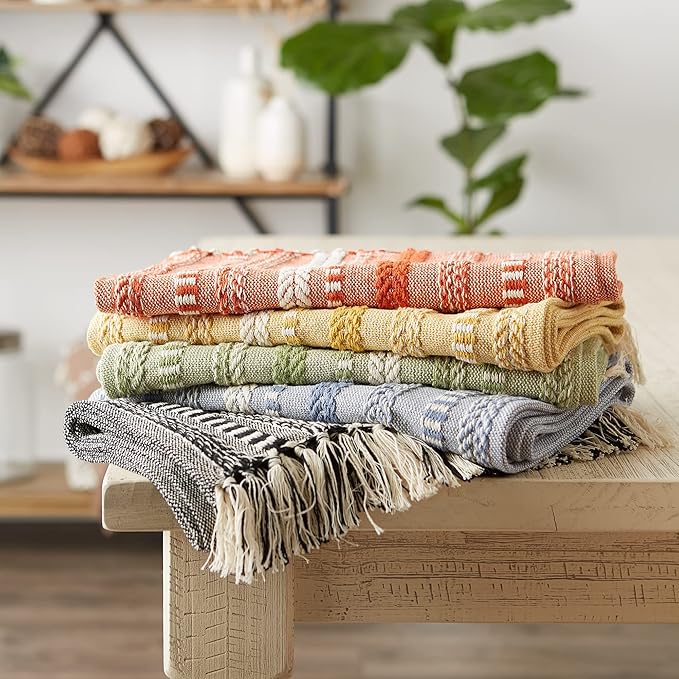 DII Farmhouse Braided Stripe Table Runner Collection, 15x72 (15x77, Fringe Included), Black