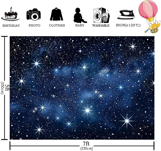 Homewelle Navy Blue Galaxy Starry Backdrop 7Wx5H Feet Polyester Fabric Stars Night Sky Outer Space Universe Fantasy Planet Cosmic Nebula Decoration for Kid Boy Photography Background Photo Shoot Props
