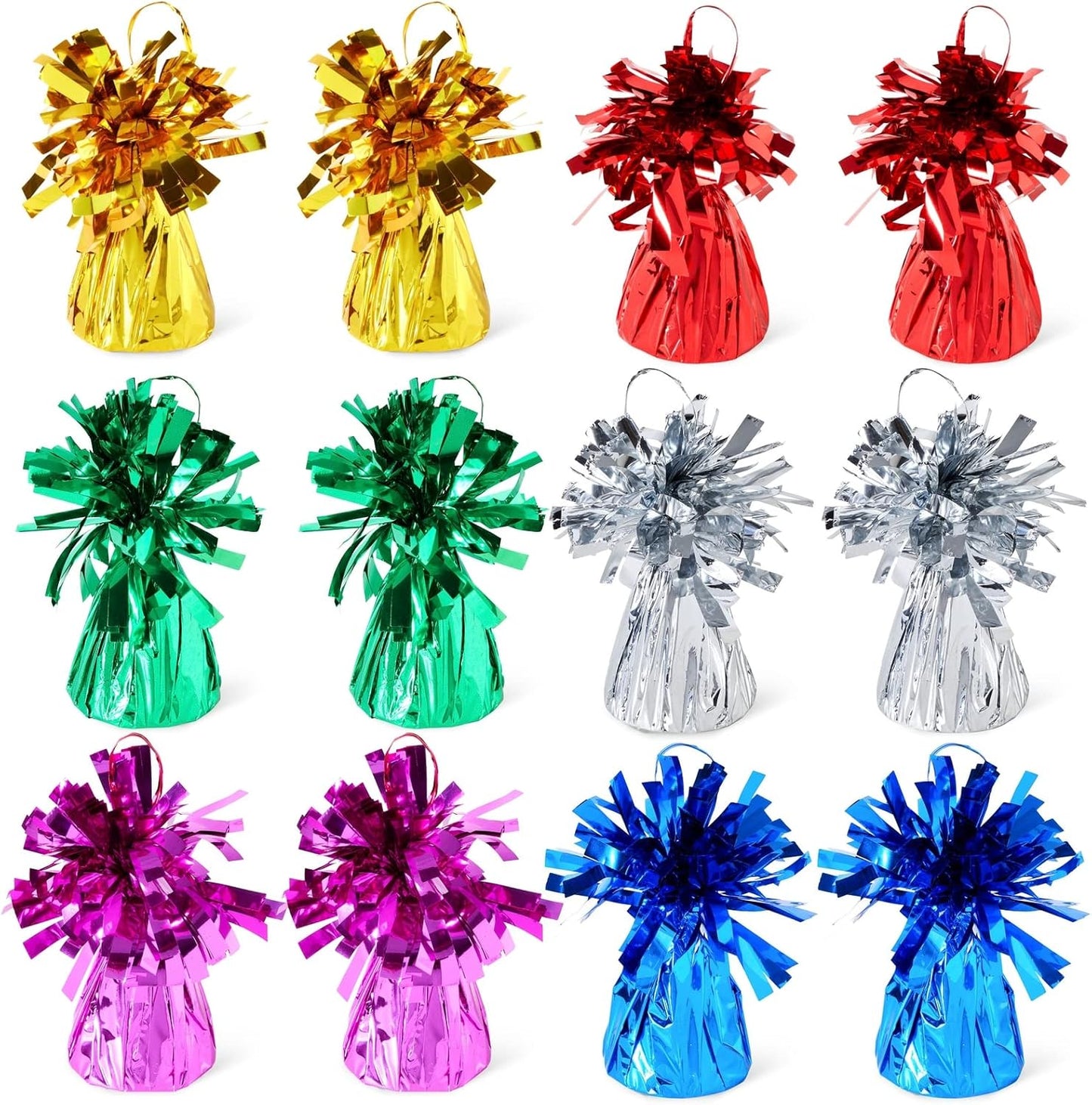 Juvale Balloon Weights Pack of 12-2.5 x 4.125 In Multicolor Foil - Reusable Helium Balloon Weights for Indoor & Outdoor Party Decor