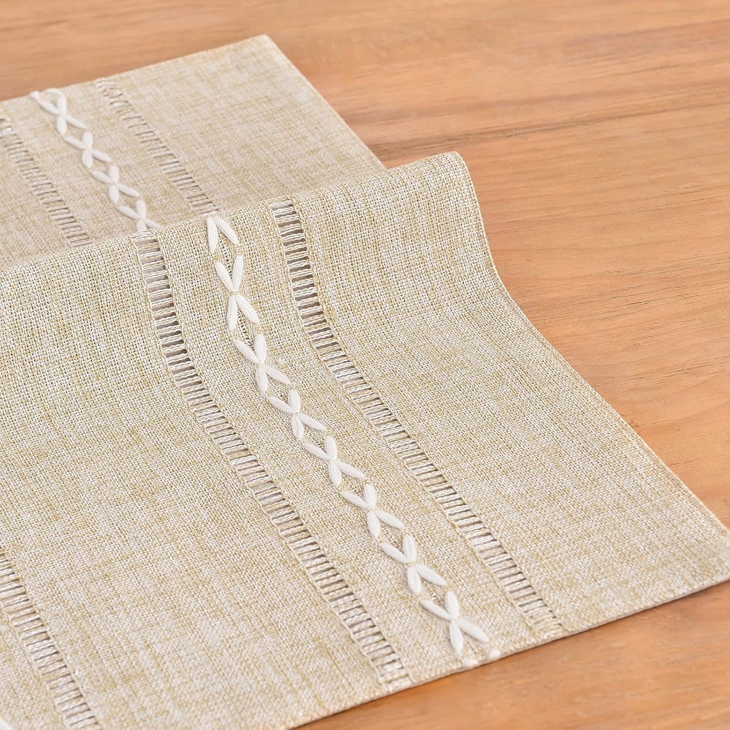 Wracra Cotton Linen Placemats, 14 x 19 Inch Set of 8 Placemats Rustic Hemstitch Place Mats for Kitchen Table and Heat Resistant-Hemstitch Coffee