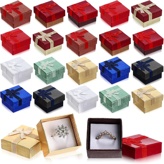 72 Pcs Ring Boxes 1.6 x 1.6 In Hard Cardboard Jewelry Box with Ribbon Bow Small Jewelry Gift Cases for Small Business(Vibrant Color)