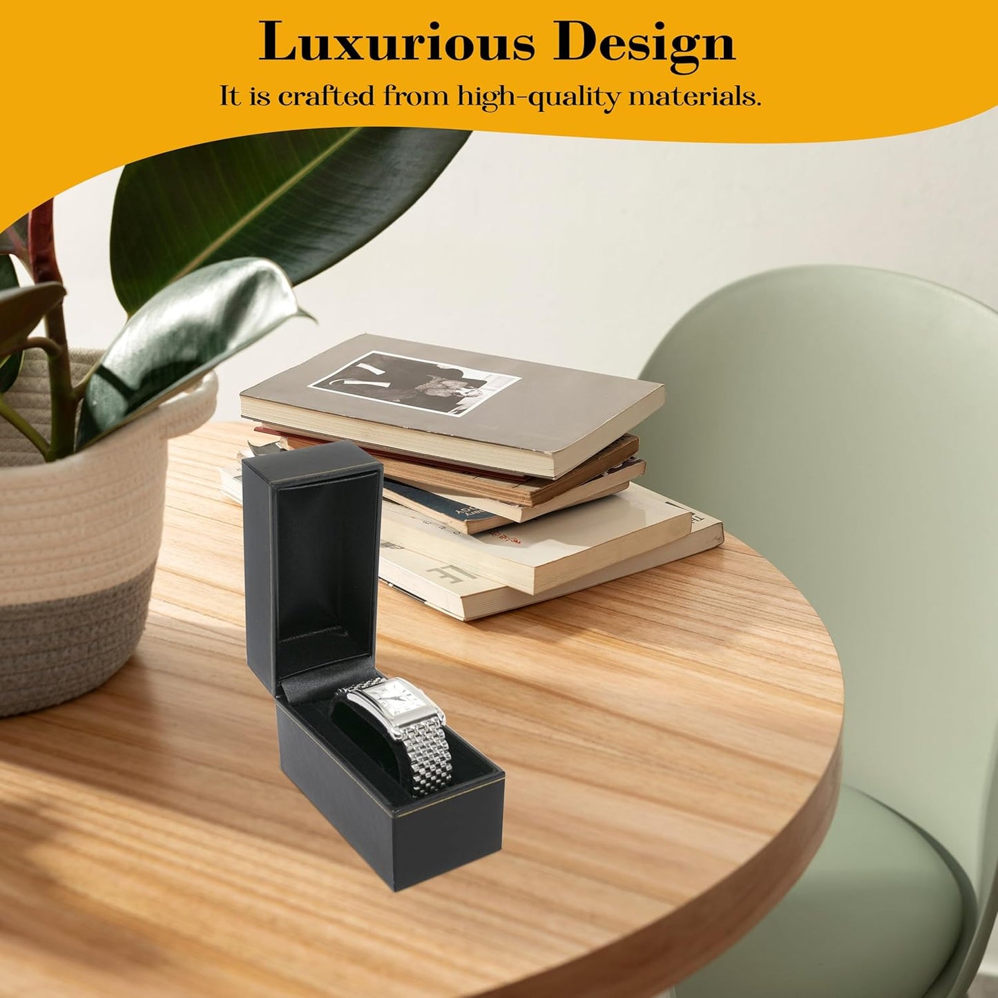 Novel Box Black Jewelry Box for Bangle/Watch 2.12x3.37x2.87 Inch - Watch/Bangles Gift Boxes with Gold Trim - Faux Leatherette Bangle/Watches Storage Case - Gift Presentation Cases for Bangle/Watch