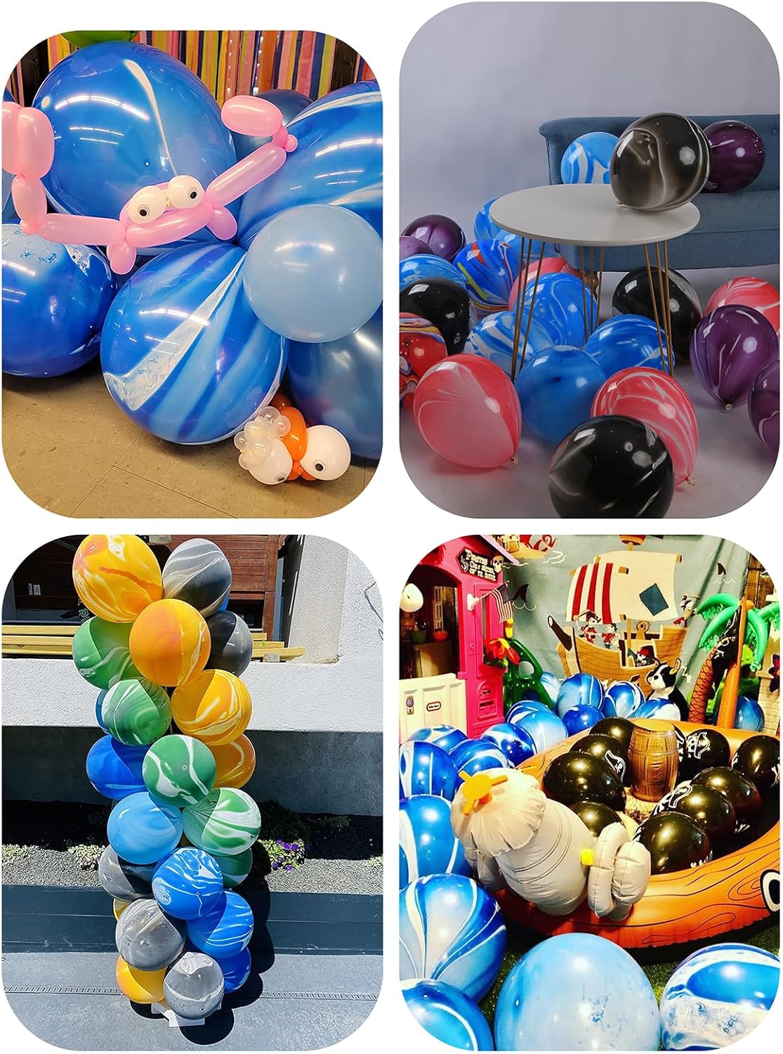 Blue Marble Balloons Marbled Agate Latex Balloons Swirl Blue Balloons 12 Inch 50 PCS Tie Dye Balloons for Birthday Party Christmas Decoration Wedding Baby Shower Festival