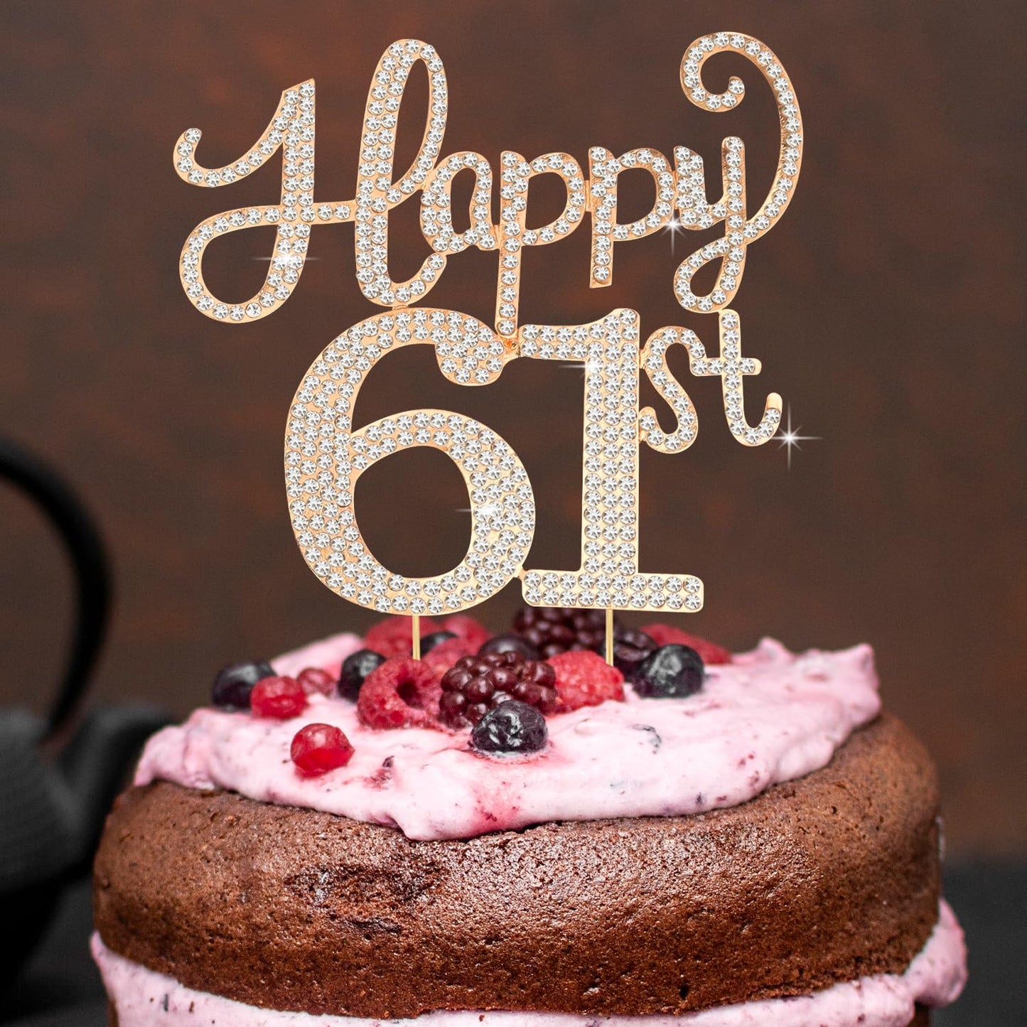 Happy 61st Birthday Decorations,61st Birthday Gold Rhinestone Cake Topper - Cheers to 61 Years Old Bday Party Metal Sparkly Cake Centerpieces Sign.