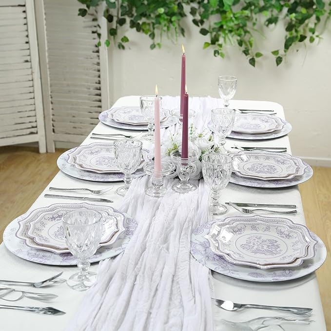 Efavormart 6 Pack Floral Acrylic Charger Plates in French Toile Pattern, Matte Lavender and White Round Dinner Charger Event Tabletop Decor - 13"
