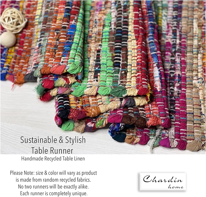 Chardin home Eco Friendly Rainbow Multi Chindi Colorful Table Runner. Size: 13''x90'', Multi Color