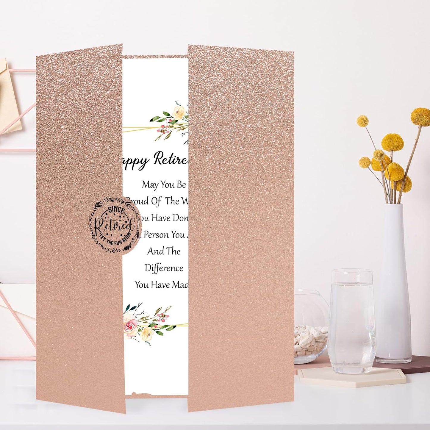 Holkcog Retirement Rose Gold Guest Book Alternative Decorations for Women, Rose Gold Happy Retirement Party Decorations, Signature Certificate or Retired Gifts for Women