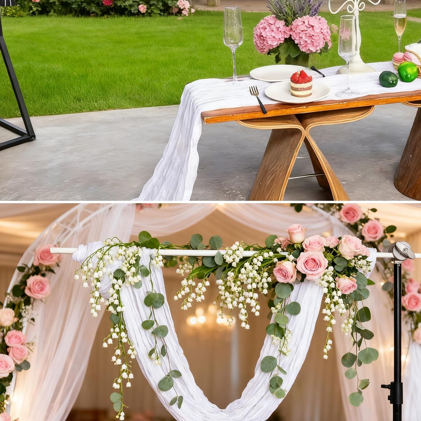 6 Pack White Cheesecloth Table Runner 35x120 Inch 10Ft Boho Gauze Table Runner Long Sheer Fabric for Wedding Birthday Baby Shower Party Centerpiece Decoration