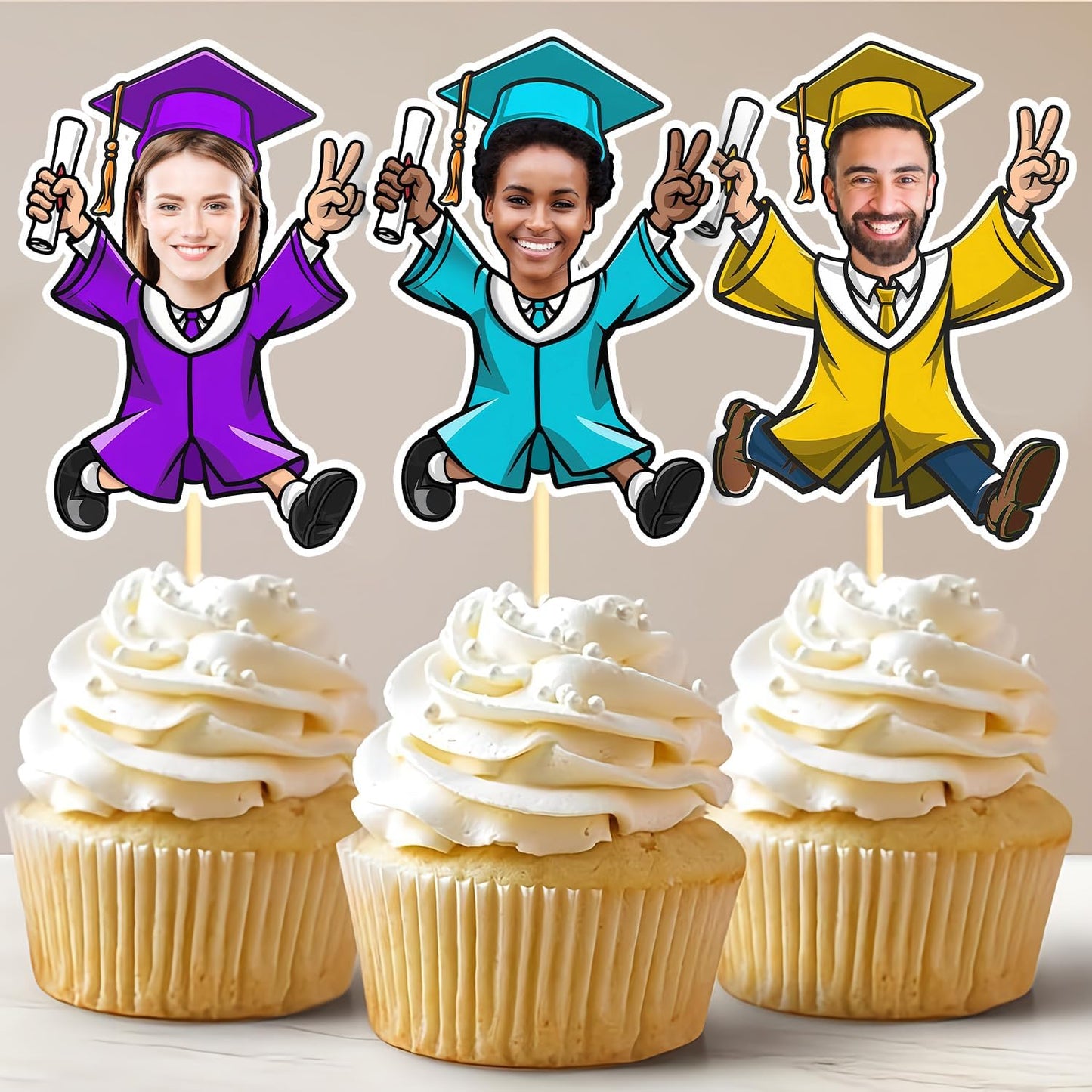 Graduation Cupcake Toppers 2025 - Personalized Graduation Cake Topper Class Of 2025, Custom Photo Christmas Decorations, Congrats Grad Party Supplies Unique Gifts