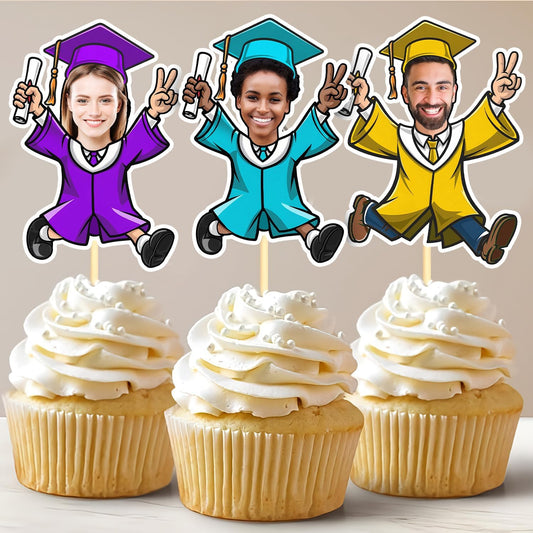 Graduation Cupcake Toppers 2025 - Personalized Graduation Cake Topper Class Of 2025, Custom Photo Christmas Decorations, Congrats Grad Party Supplies Unique Gifts