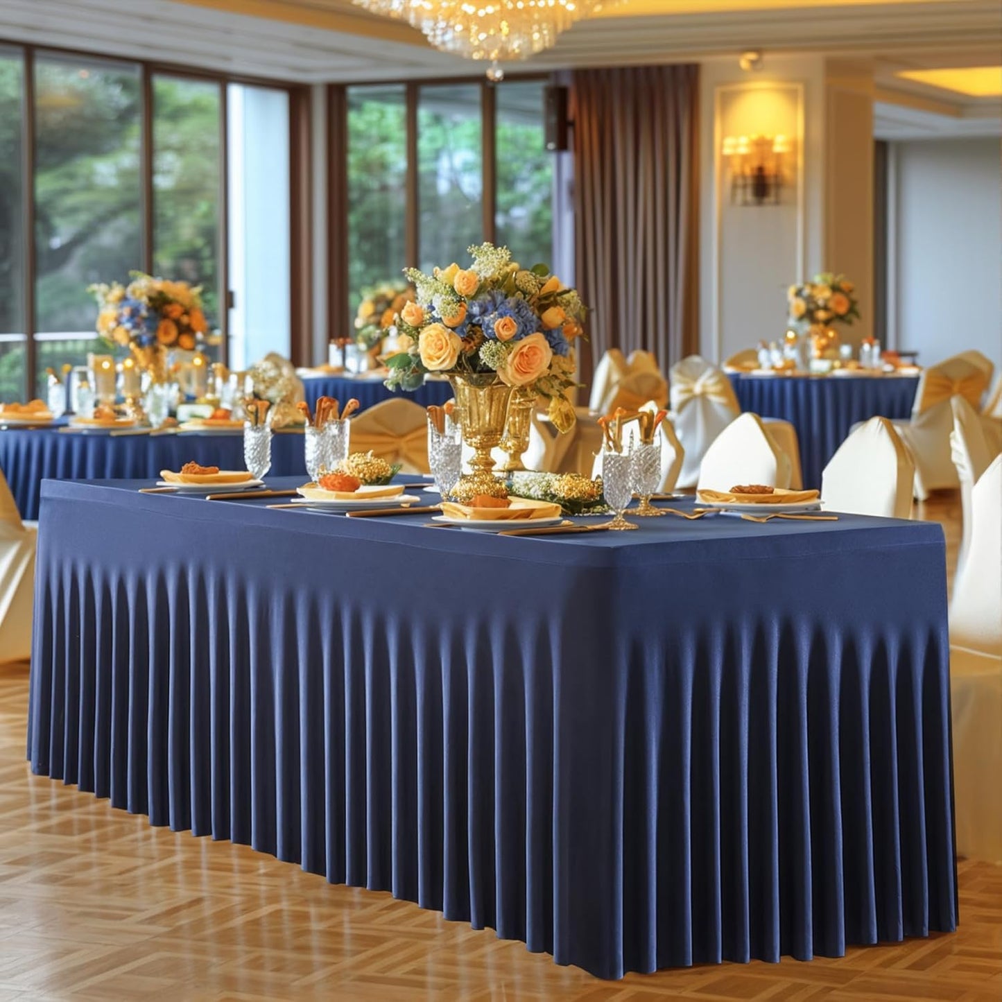 Besutolife 2 Pack Dark Blue Spandex Tablecloth for 6ft Rectangle Tables Fitted Table Cloth Stretch Table Covers Skirt 6ft Rectangular Tablecloths for Banquet Parties Wedding Decorations