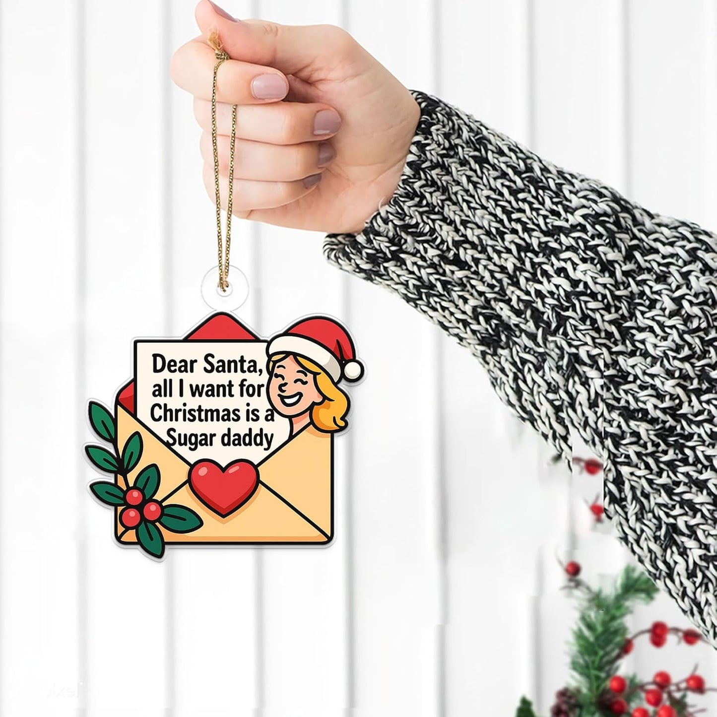 All I Want For Christmas Envelope Letter Acrylic Ornament, Funny Ornament, Envelope to Santa Ornament, Christmas Wishlist Envelope Acrylic Ornament – Personalized Christmas Tree