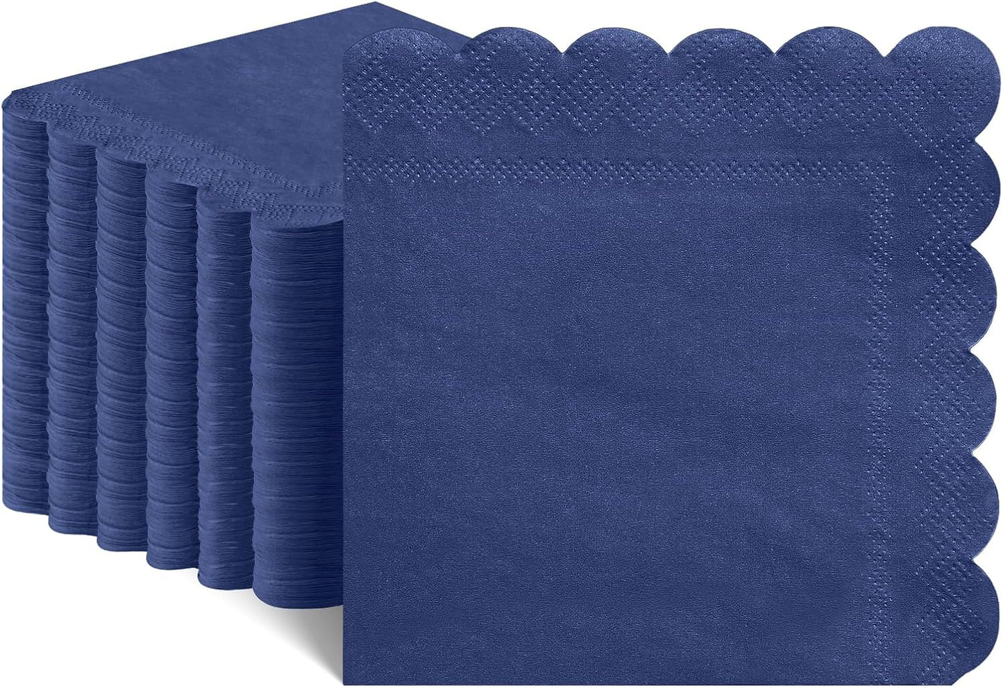 120 Pcs Navy Blue Napkins, Scalloped Blue Cocktail Napkins Disposable Beverage Dessert Napkin Patriotic Napkin for Bar Birthday Baby Shower, 5 x 5 Inch