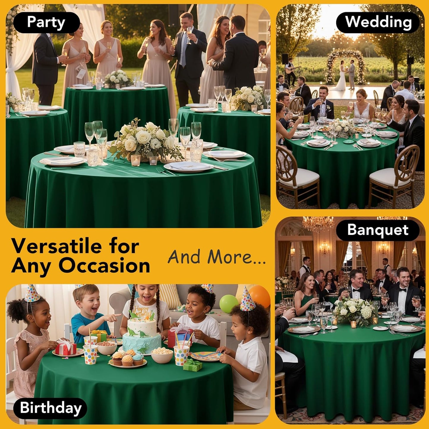 10-Pack Hunter Green Round Tablecloths, 70 Inches, Stain-Resistant Polyester for 3-4 Ft Round Tables - Washable Table Covers for Weddings, Banquets, Birthday Parties, Events