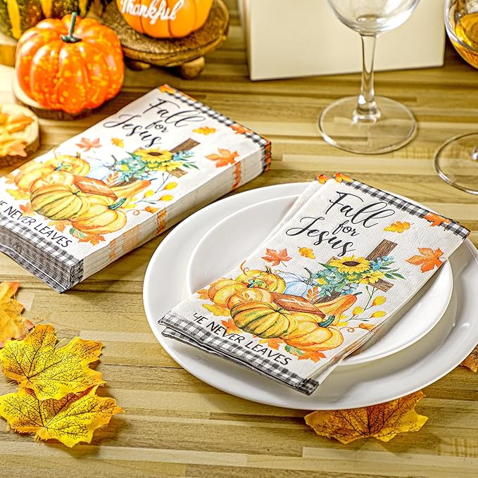 200 Pcs Fall for Jesus Pumpkin Napkins Autumn Guest Napkins Disposable Decorative Paper Napkins Guest Hand Towels for Bathroom Thanksgiving Napkins for Home Dinner Kitchen Bathroom Holiday Party