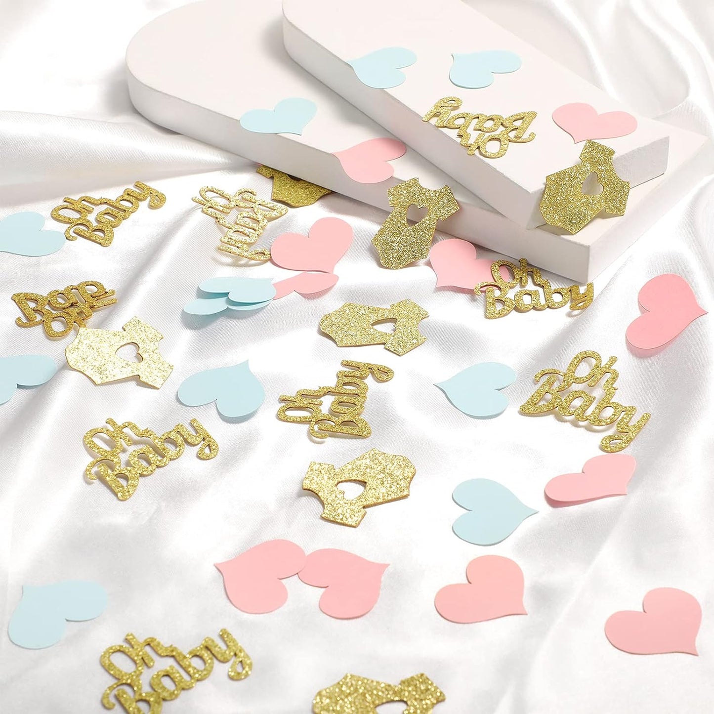 240 Pieces Gender Reveal Confetti Baby Shower Heart Glitter Baby Clothes Confetti Party Table Decoration for Gender Reveal Party Table Wedding Decor(Pink, Blue, Gold)