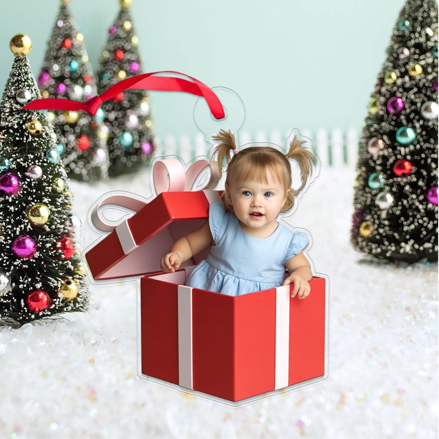 Custom Photo Baby Gift Box Ornament, Personalized Baby Keepsake, Newborn Gift, Baby Shower Decor Acrylic Ornament – Personalized Christmas Tree Decoration, Custom Holiday Keepsake