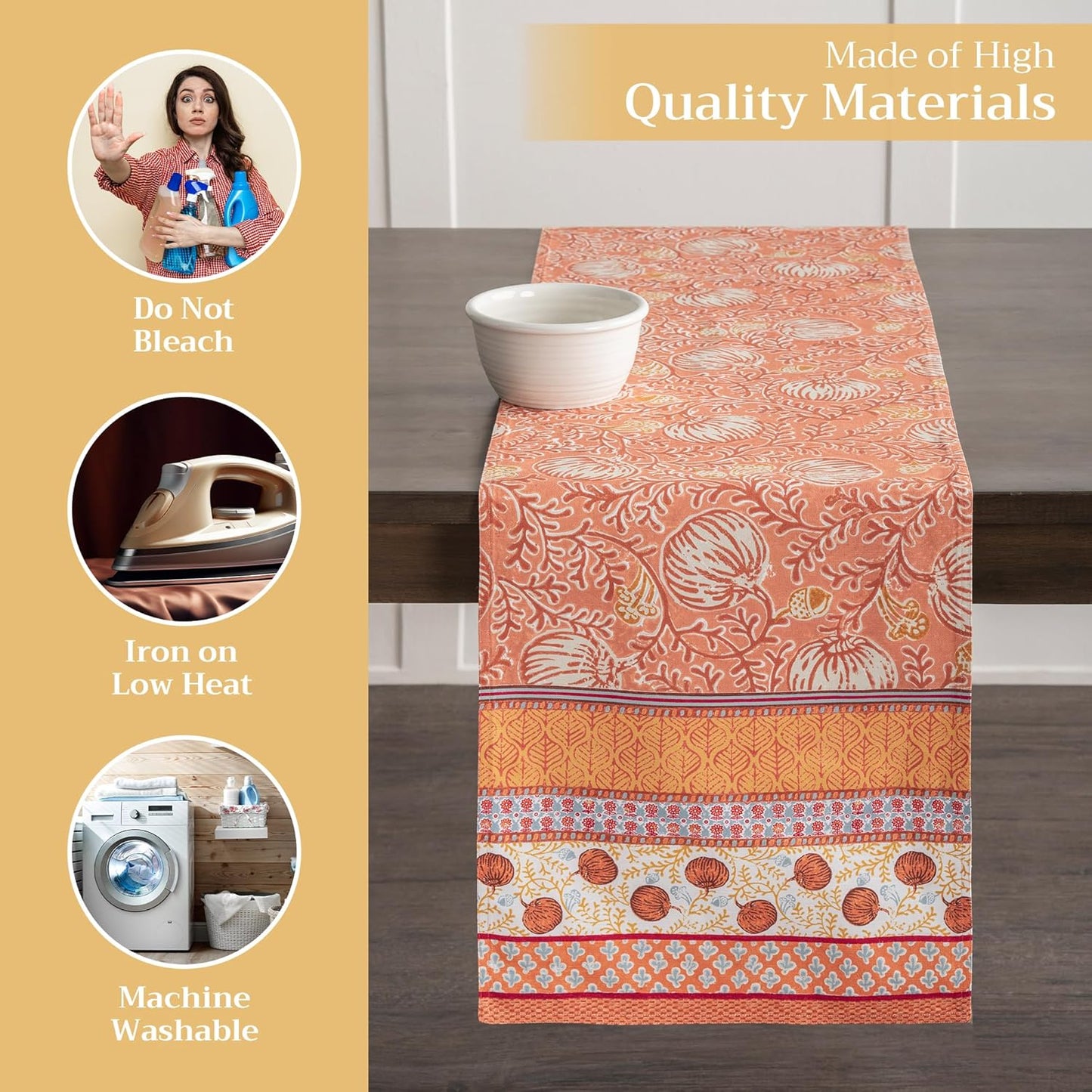 Maison d' Hermine Table Runner 100% Cotton Double Layer Table Runners 72 inches Long for Thanksgiving Christmas Decorations Home Kitchen Dining Party Wedding (Harvest Festival, 14.5" x 72")