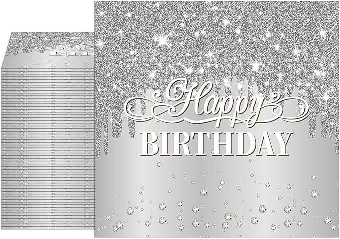 40PCS Silver Happy Birthday Napkins Silver Theme Party Decorations Disposable Cocktail Napkins for lunch,Dinner,Birthdays, Weddings, Baby Showers Party Decoration Supplies