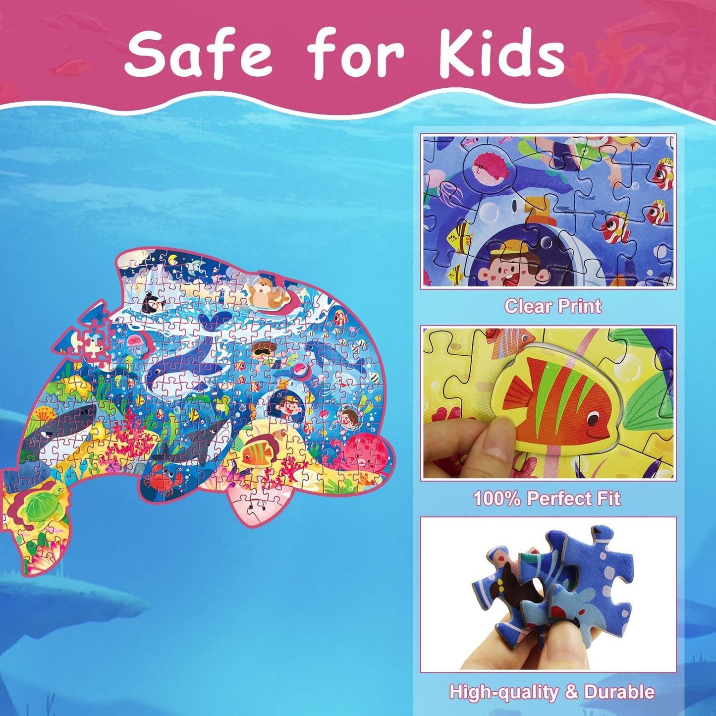 Animal Puzzles for Kids Ages 6-8 200 Piece Dolphin Jigsaw Puzzles Underwater Ocean Floor Puzzle Ages 8-10 Learning Educational Toys Birthday Gift for Boys Girls Ages 10-12