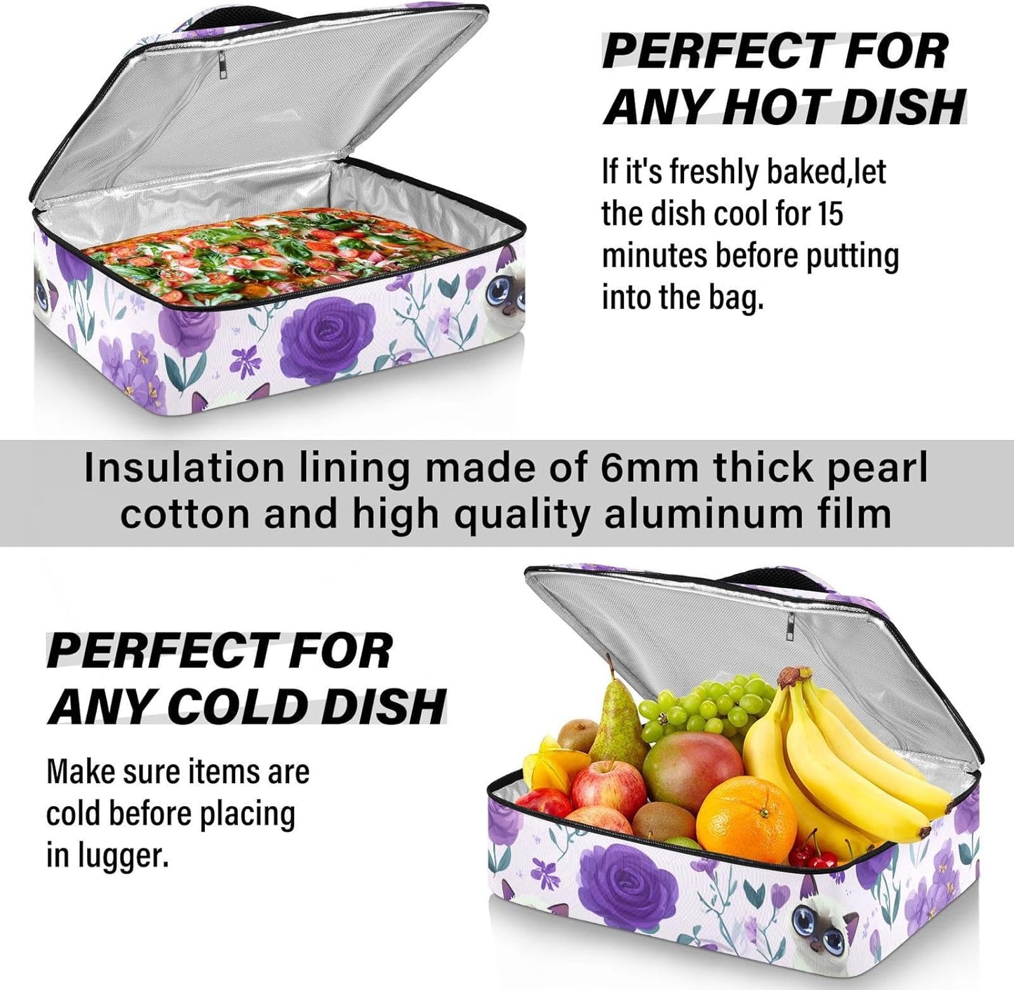 Casserole Carriers for Hot or Cold Food Reusable Casserole Dish Carrier Insulated Thermal Large Capacity Durable Perfect for Party Camping Family Gatherings Yellow Fish