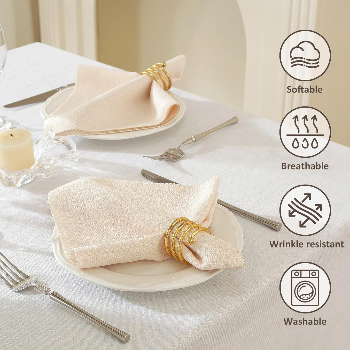 Cloth Napkins Set of 12 Reusable,UWWGKK 17x17 Inch Napkins Cloth Washable for Dinner, Restaurant,Wedding,Hotel