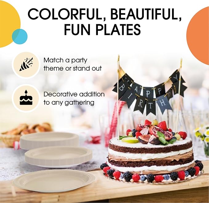 Exquisite Ivory Paper Plates Disposable Heavy Duty 100 Pcs - 50-7" & 50-9" Ivory Disposable Plates For Party Heavy Duty Paper Plate 350 GSM Birthday Party Supplies Plate Set