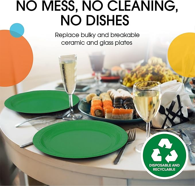 Exquisite Party Solids Emerald Green Paper Plates Disposable Heavy Duty 9 Inch Emerald Green Disposable Plates For Party 100 Pcs Heavy Duty 350 GSM, Birthday Supplies