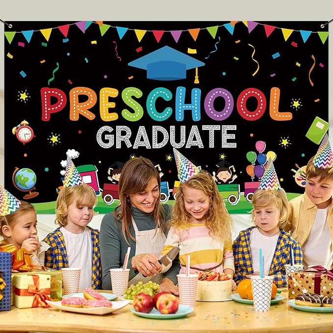 Large Preschool Graduation Party Banner Decorations 72x44 Inch, Kindergarten Graduate Banner Flag Photography Background for Kids Class of 2023 Ceremony Congratulations Grad School Prom Supplies