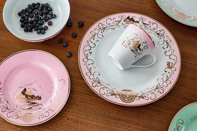 Disney Princess 16-Piece Ceramic Dinnerware Set | Merida, Pocahontas, Moana, Snow White | Home Kitchen Essentials For Dining Room | Includes Dinner Plates, Soup Bowls, Mugs | Place Setting For 4