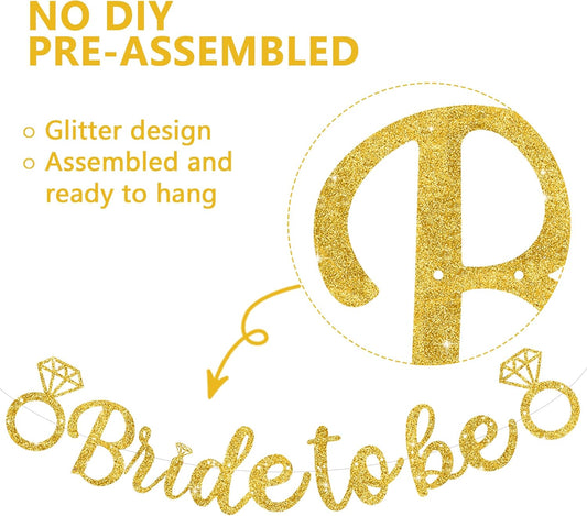 Glitter Gold Bride to Be Banner,Pre-Strung Bridal Shower Sign Garland,Bachelorette Party Decoration Wedding Shower Party Supplies(No DIY)