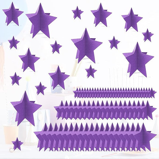 70 Pcs Star Centerpieces Purple Birthday Decorations for Women Girls Men 3D Glitter Star Party Decoration Princess Birthday Table Decor Party Supplies for Graduation Engagement Baby Shower